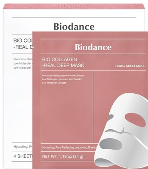 BIODANCE Bio-Collagen Real Deep Mask, Hydrating Overnight Hydrogel Mask, Pore Minimizing, Elasticity Improvement, 34g x4ea