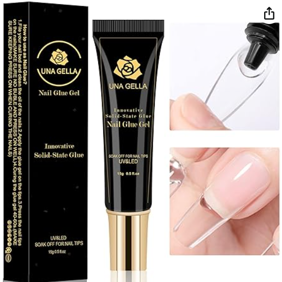 UNA GELLA Soft Gel Nail Tips Glue Gel Solid Nail Glue Gel 15ml Lamp Curing Needed Solid Soak Off Glue Super Strong Nail Glue Gel for Acrylic Nails Extension Fake Nails Press On Nails